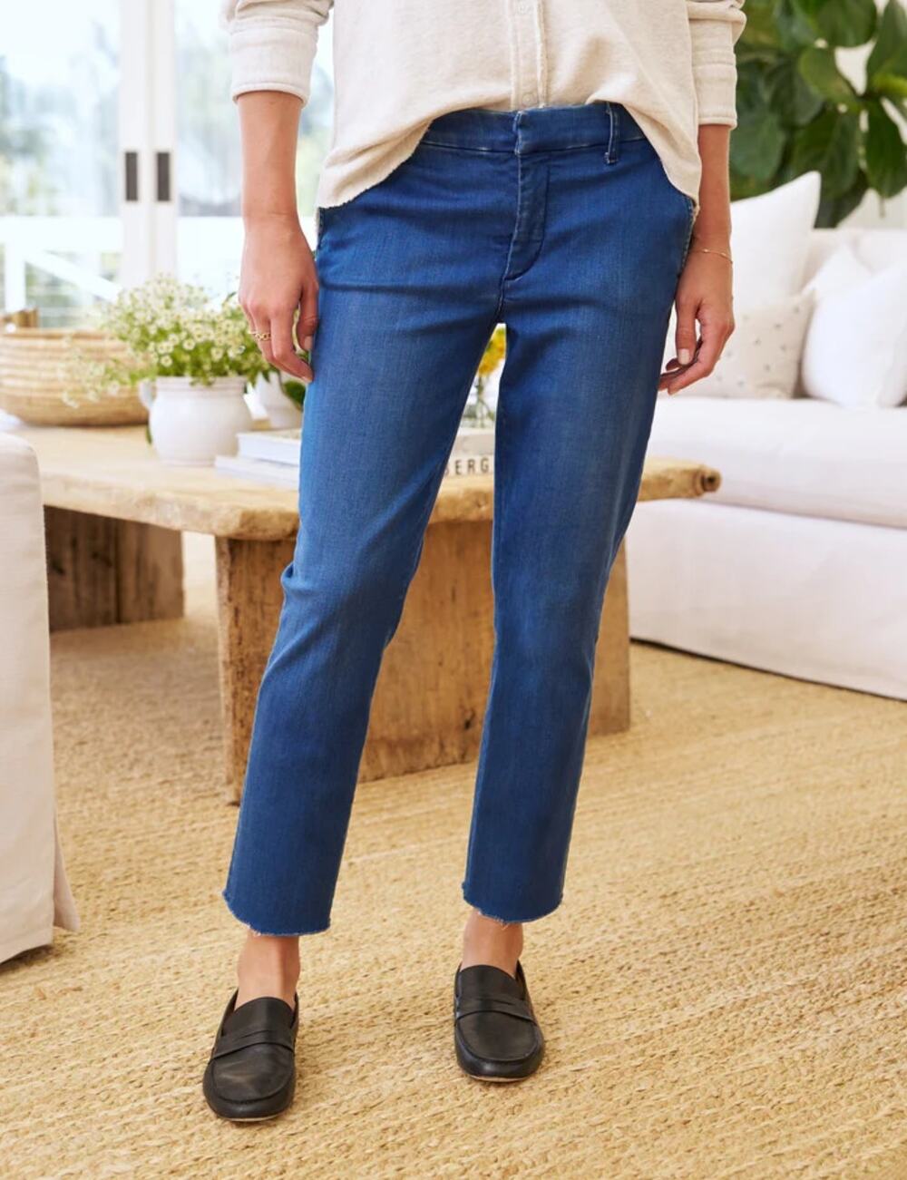 Frank & Eileen Wicklow Jean Ankle Straight Leg Raw Hem Denim Stretch Blue Size 6